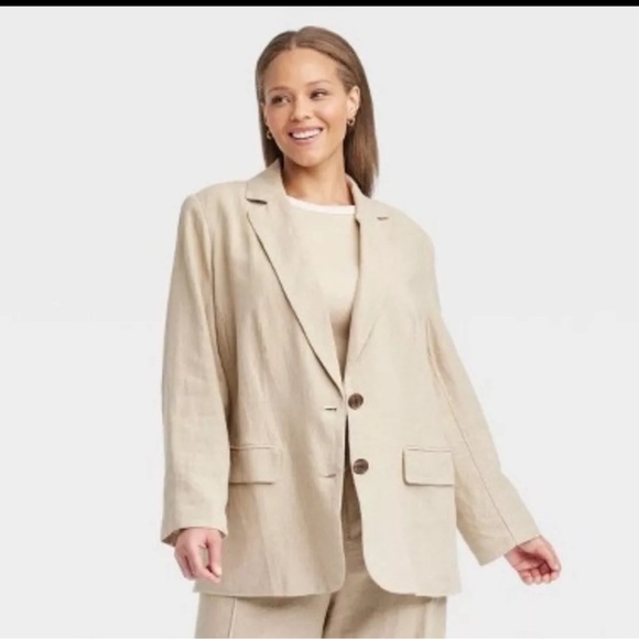 NWT A New Day Women’s Linen Blend Spring Blazer - Natural Tan Size Medium - Picture 2 of 7